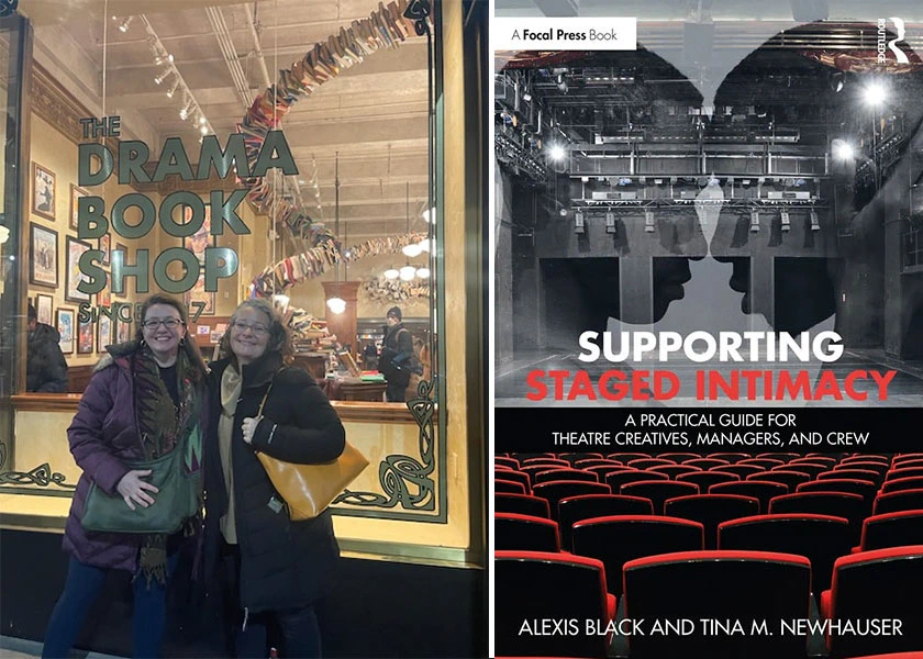 Black and Newhauser pose in front of a book store window.